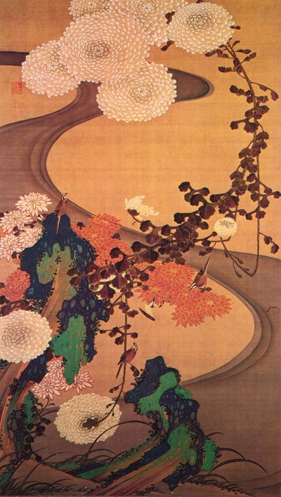 Chrysanthemums by a Stream, with Rocks by Ito Jakachu